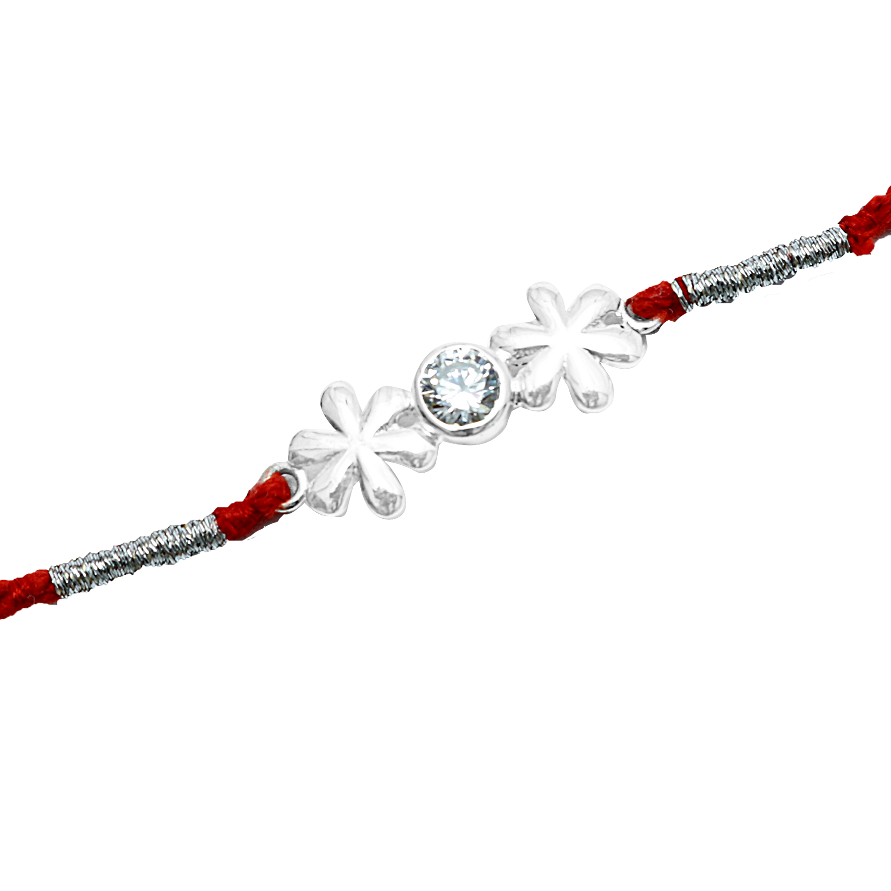 Silver Zircon Twin Flower Rakhi