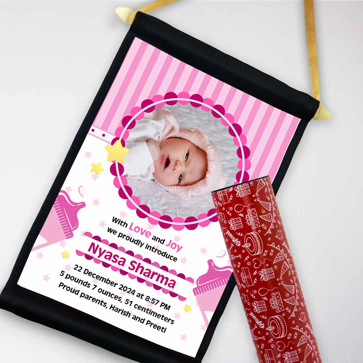 Personalised Baby Girl Announcement Scroll