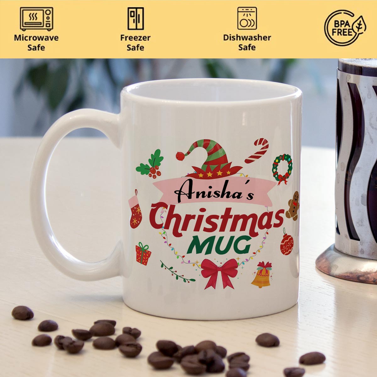 Personalized Name Printed Coffee Mug for Merry Christmas