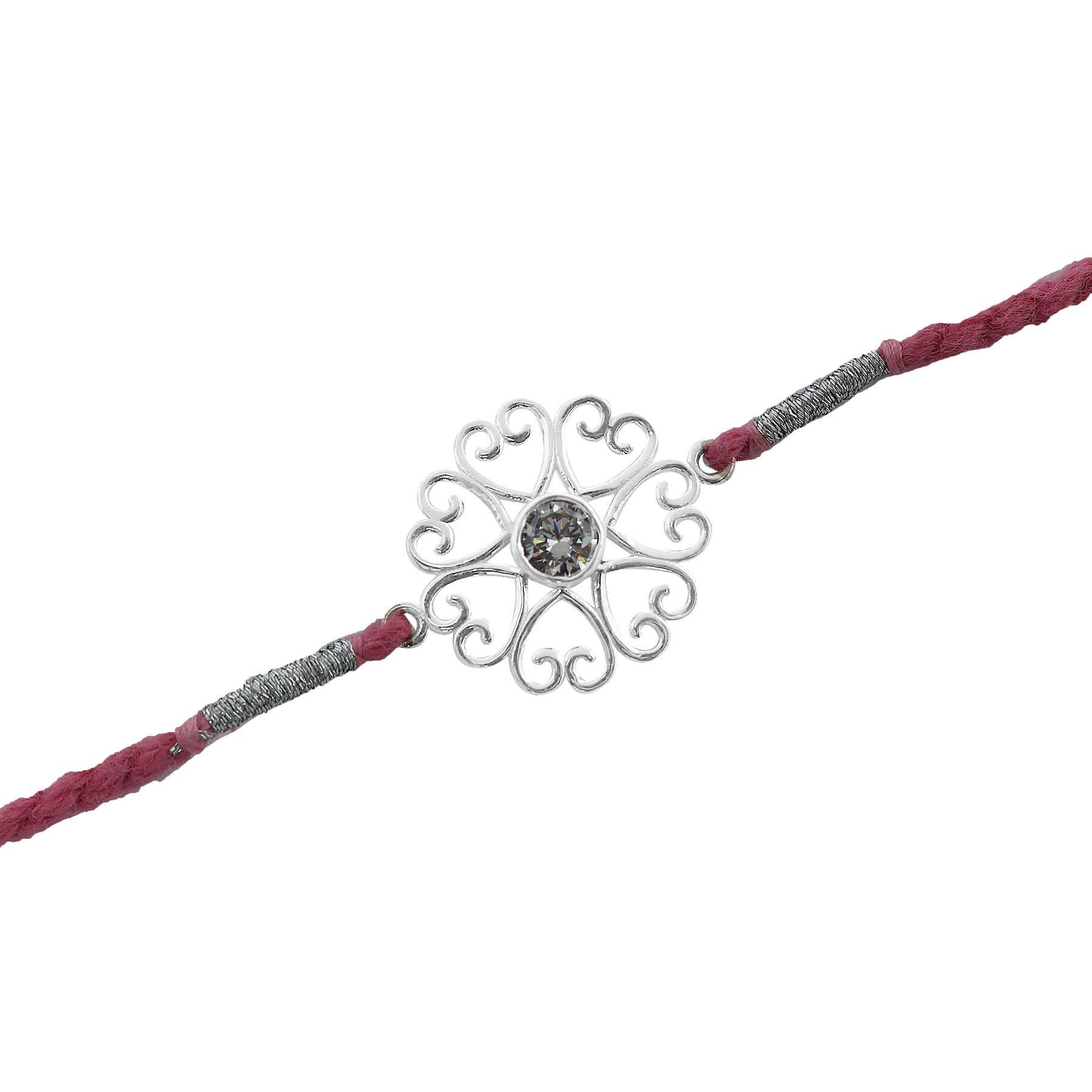 Silver Zircon Heart Flower Rakhi