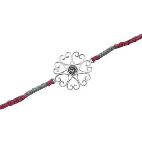 Silver Zircon Heart Flower Rakhi