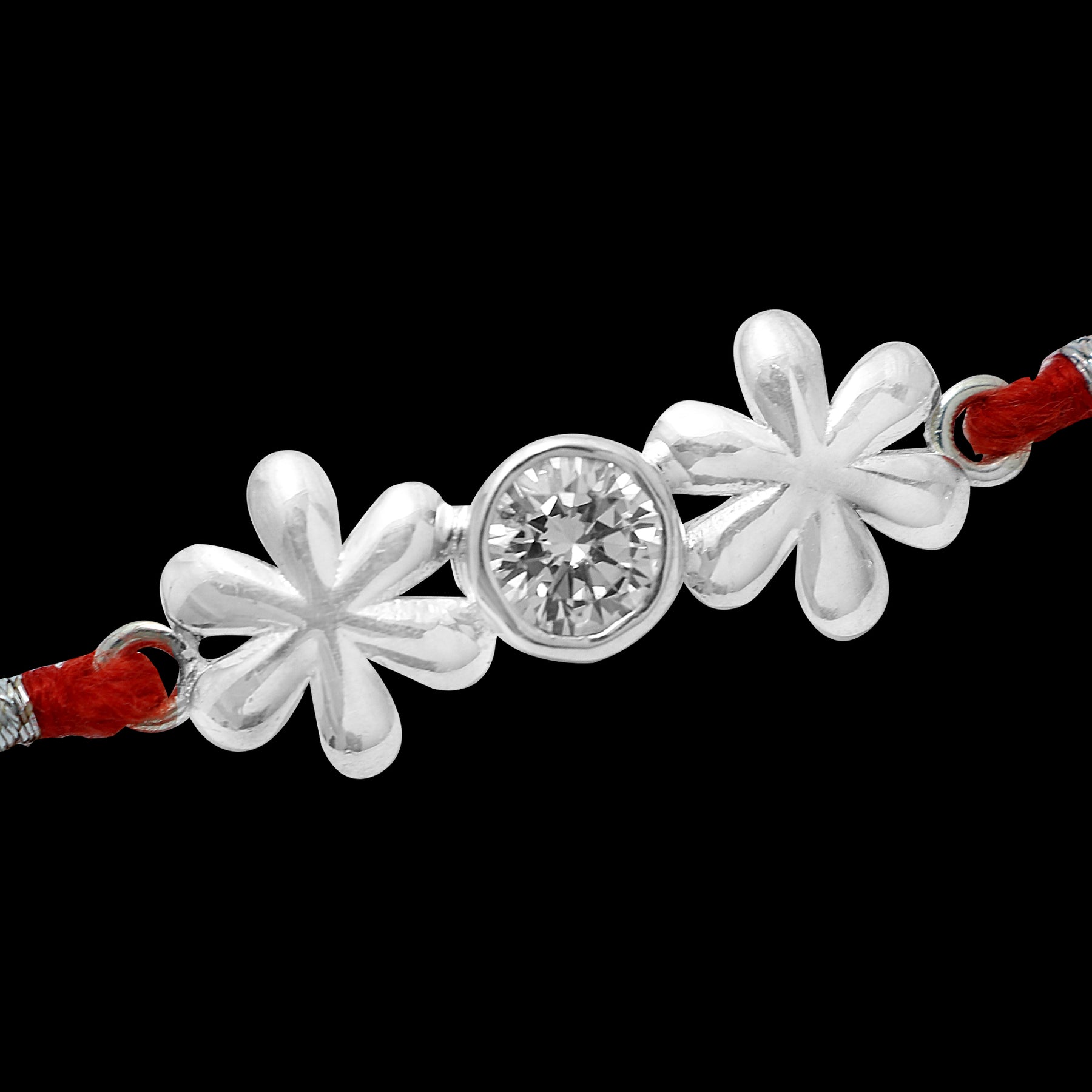 Silver Zircon Twin Flower Rakhi