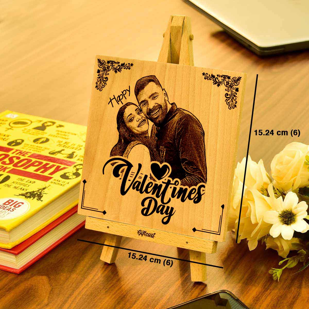 Personalised Valentine's Day Engraved Wooden Photo Frame with Stand