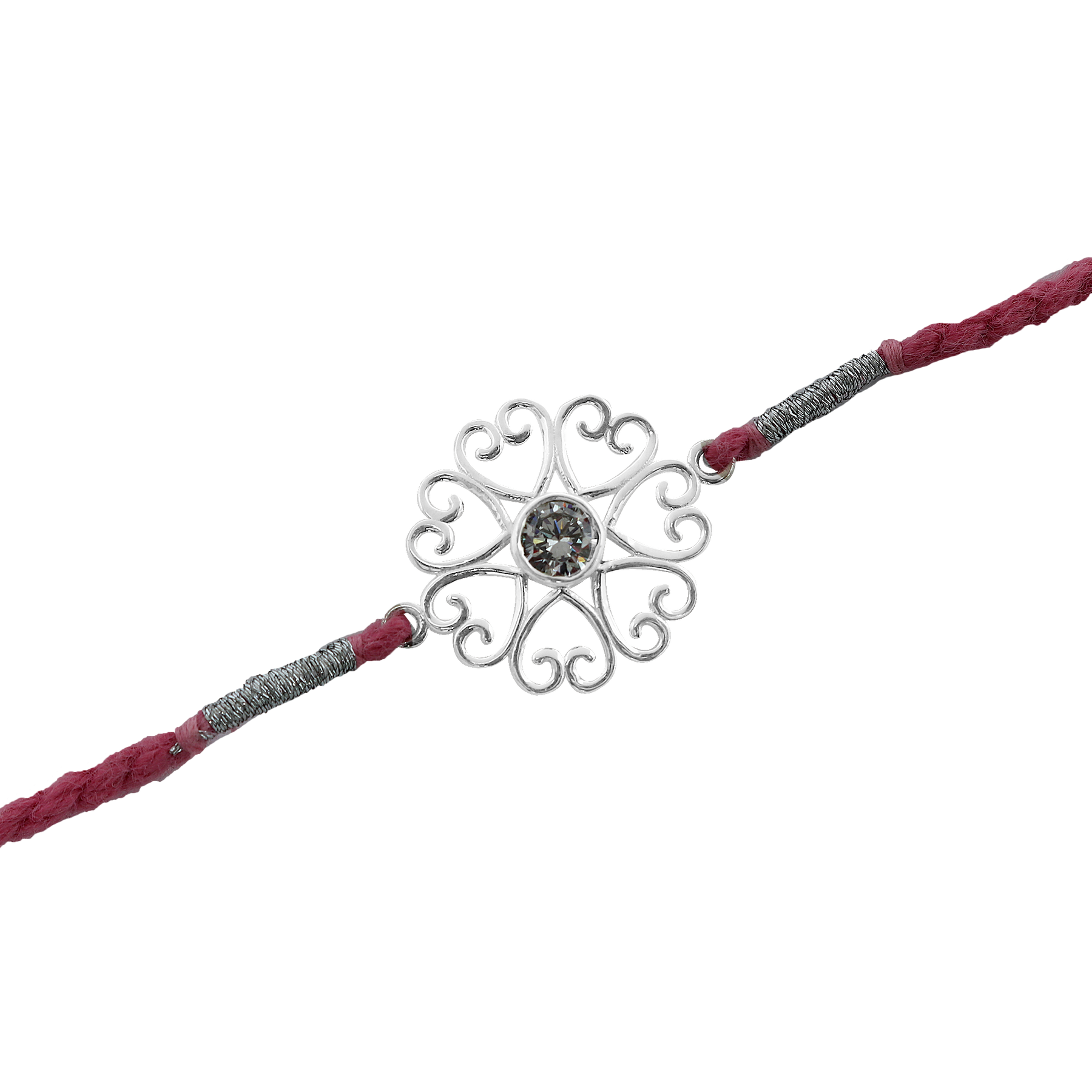 Silver Zircon Heart Flower Rakhi