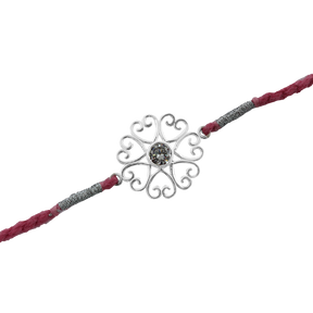 Silver Zircon Heart Flower Rakhi