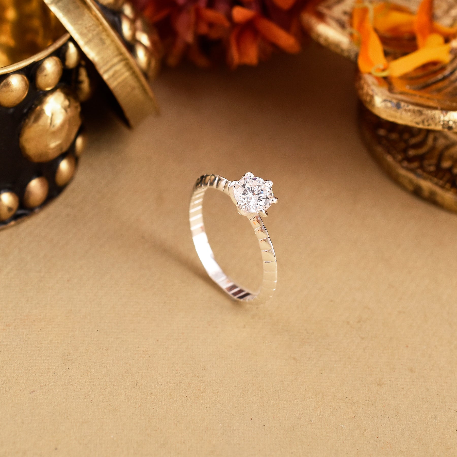 Petite Flower Pearl Stud Earrings with Ring Set