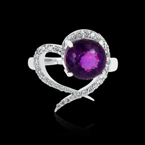 925 Sterling Silver Amethyst Love Heart Finger Ring Gift for Her