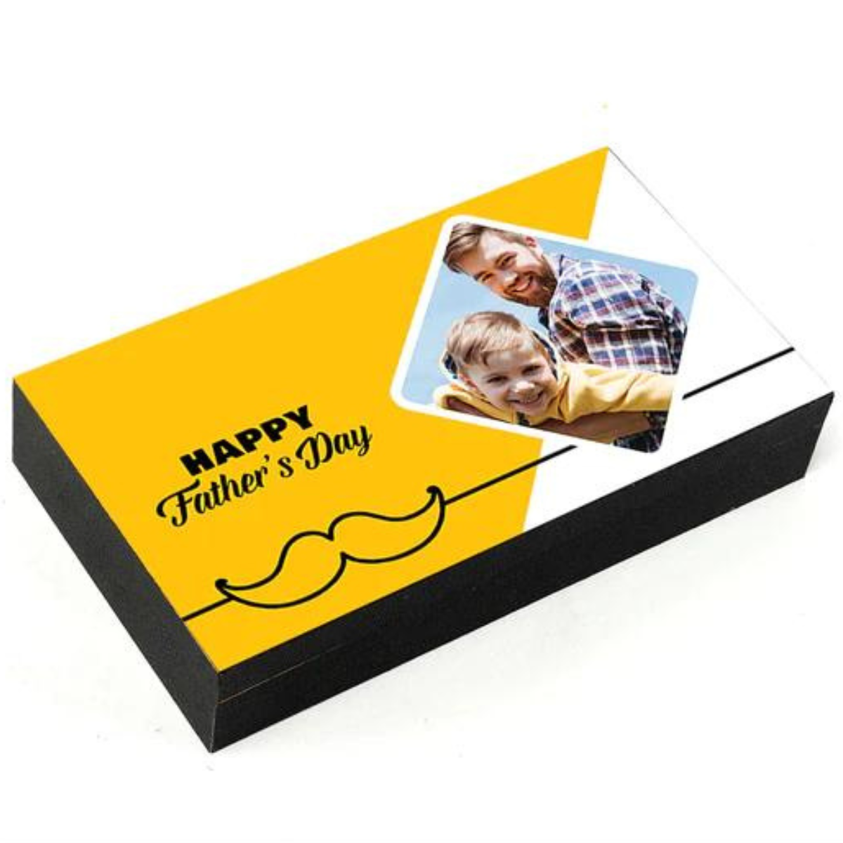 Bright yellow elegant design box of Personalised Photo Chocolate