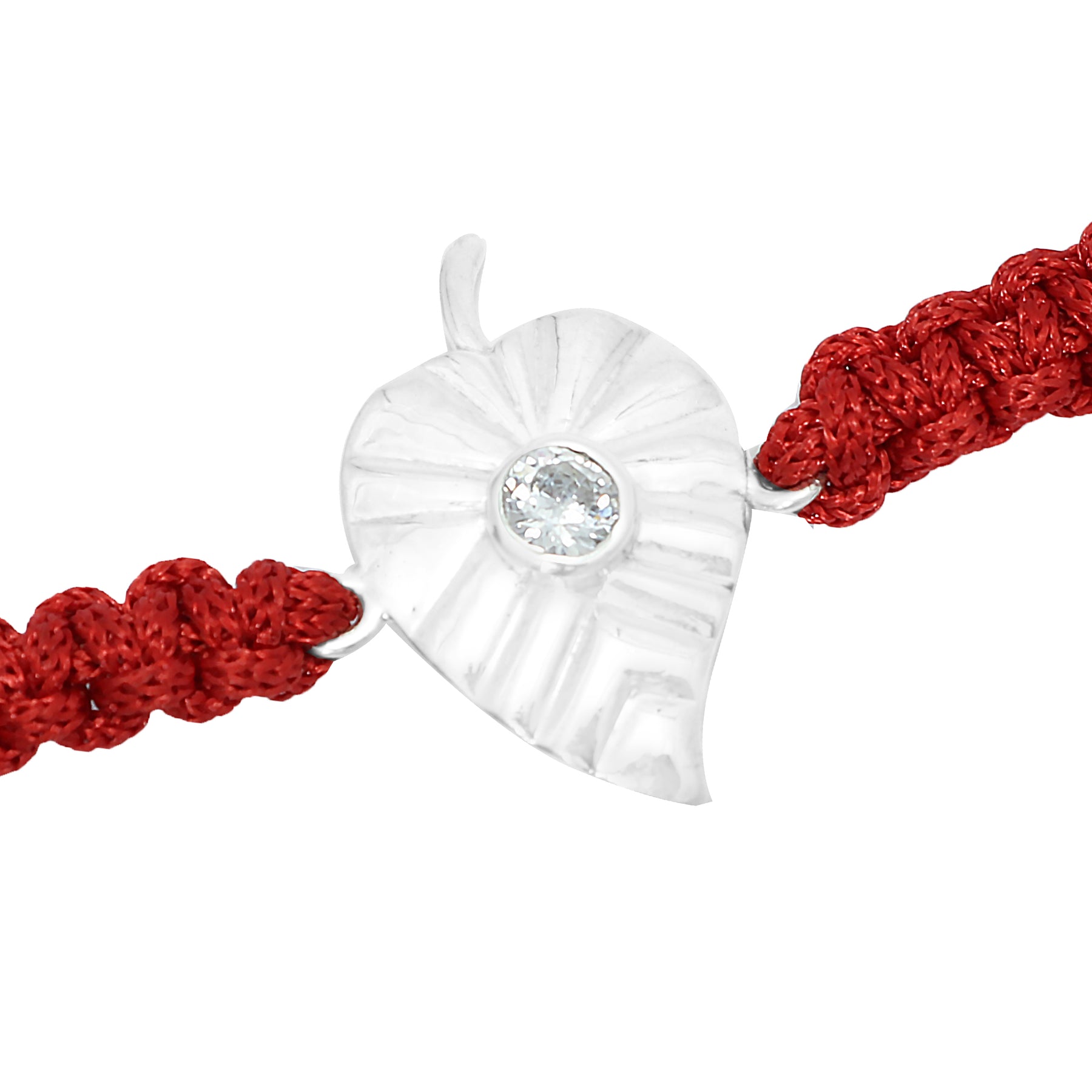 Silver Zironia Textured Leaf Rakhi