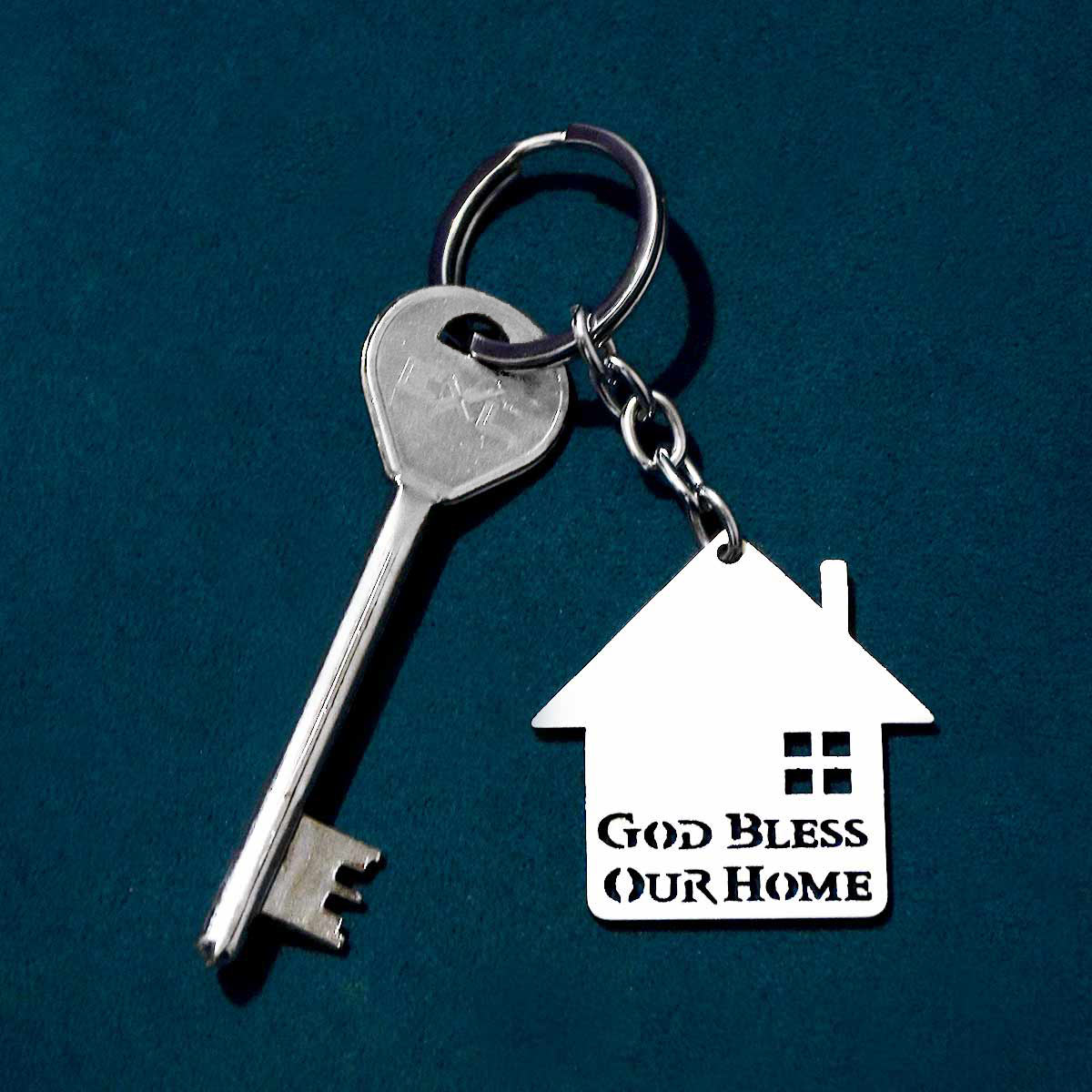 God Bless Our Home Metal Keychain