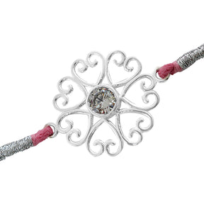 Silver Zircon Heart Flower Rakhi