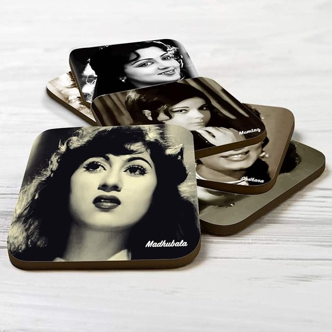 Classic Bollywood Blockbuster Actress Printed Coasters Set of 6