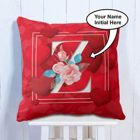 Love Theme Initial A to Z - Red Polyester and Velvet Cushion Cover
