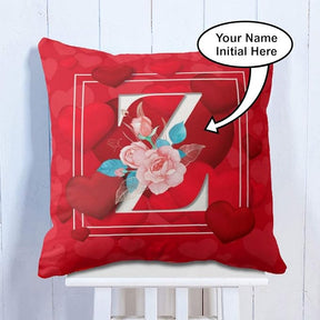 Love Theme Initial A to Z - Red Polyester and Velvet Cushion Cover