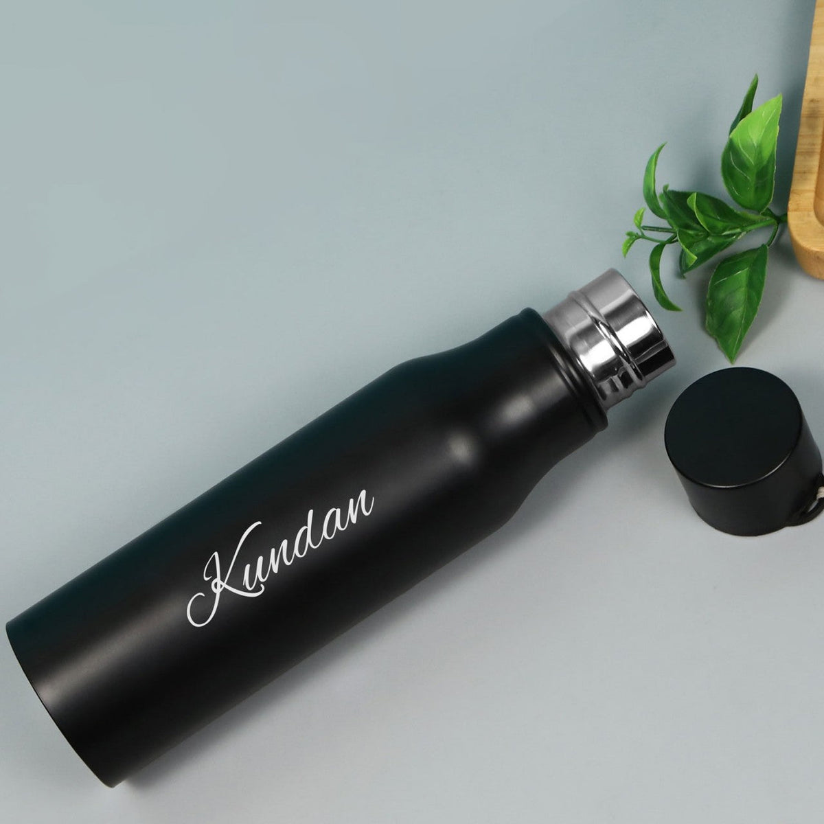 Stainless Steel Single Wall Black Bottle with Rope-750 ML