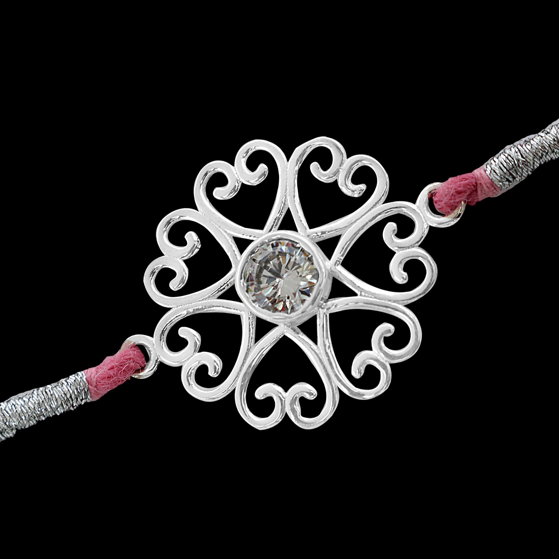 Silver Zircon Heart Flower Rakhi