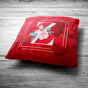Love Theme Initial A to Z - Red Polyester and Velvet Cushion Cover