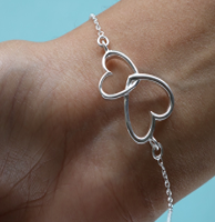 925 Sterling Silver Love Twin Heart Bracelet Gift for Her
