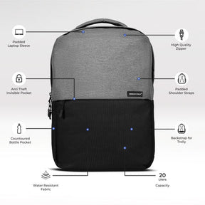 Urban Wolf Business Casual 20L Dual Compartment Laptop Backpack-(GREY)