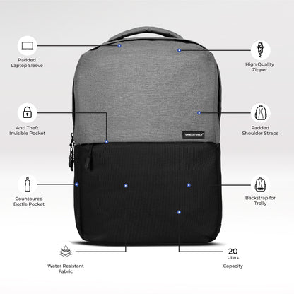 Urban Wolf Business Casual 20L Dual Compartment Laptop Backpack-(GREY)