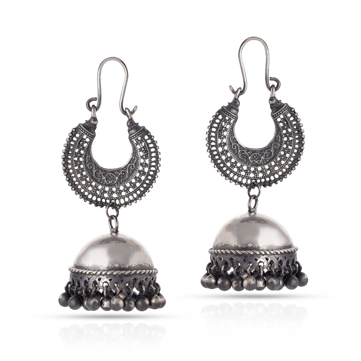 Afghani Silver Jhumka Earrings-1