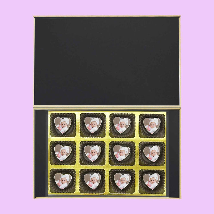 Black elegant box of baby announcement Personalised Photo Chocolate