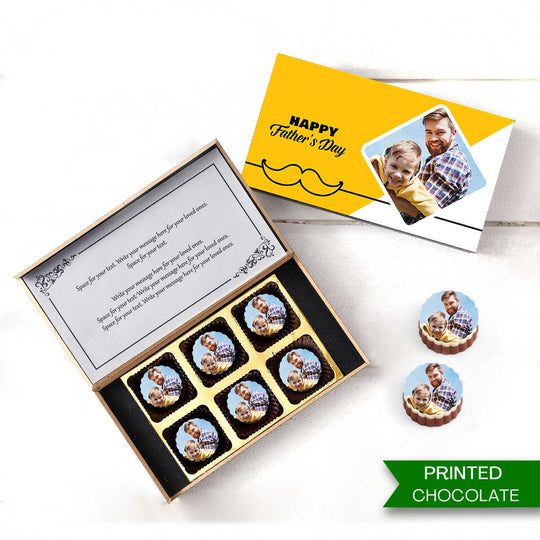 Bright yellow elegant design box of Personalised Photo Chocolate