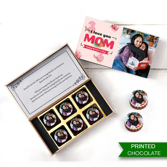 Blooming flowers with Personalised Photo Chocolate for mom