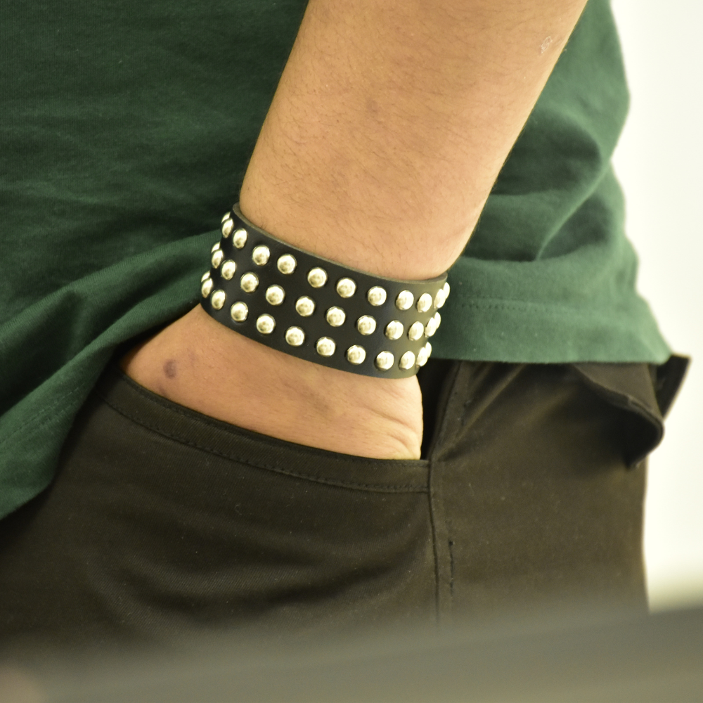 Black Leather Studded Wristband/Bracelet Fashion Accessory Gift