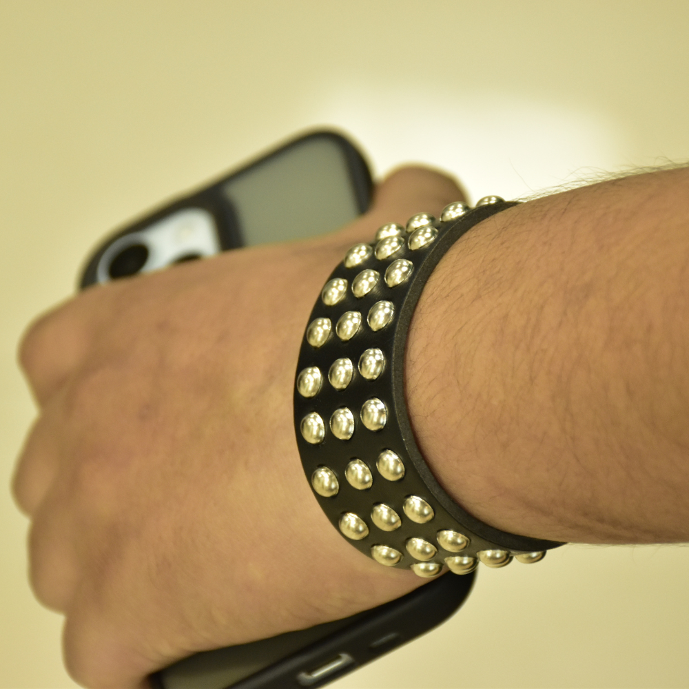 Black Leather Studded Wristband/Bracelet Fashion Accessory Gift