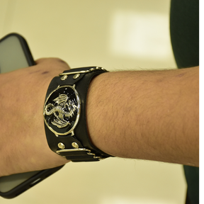 Dragon Emblem Leather Stylish Wristband for Men