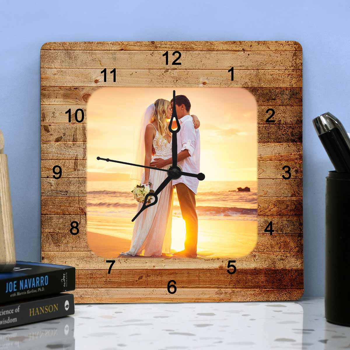Personalised Wooden Textured Couple Clock