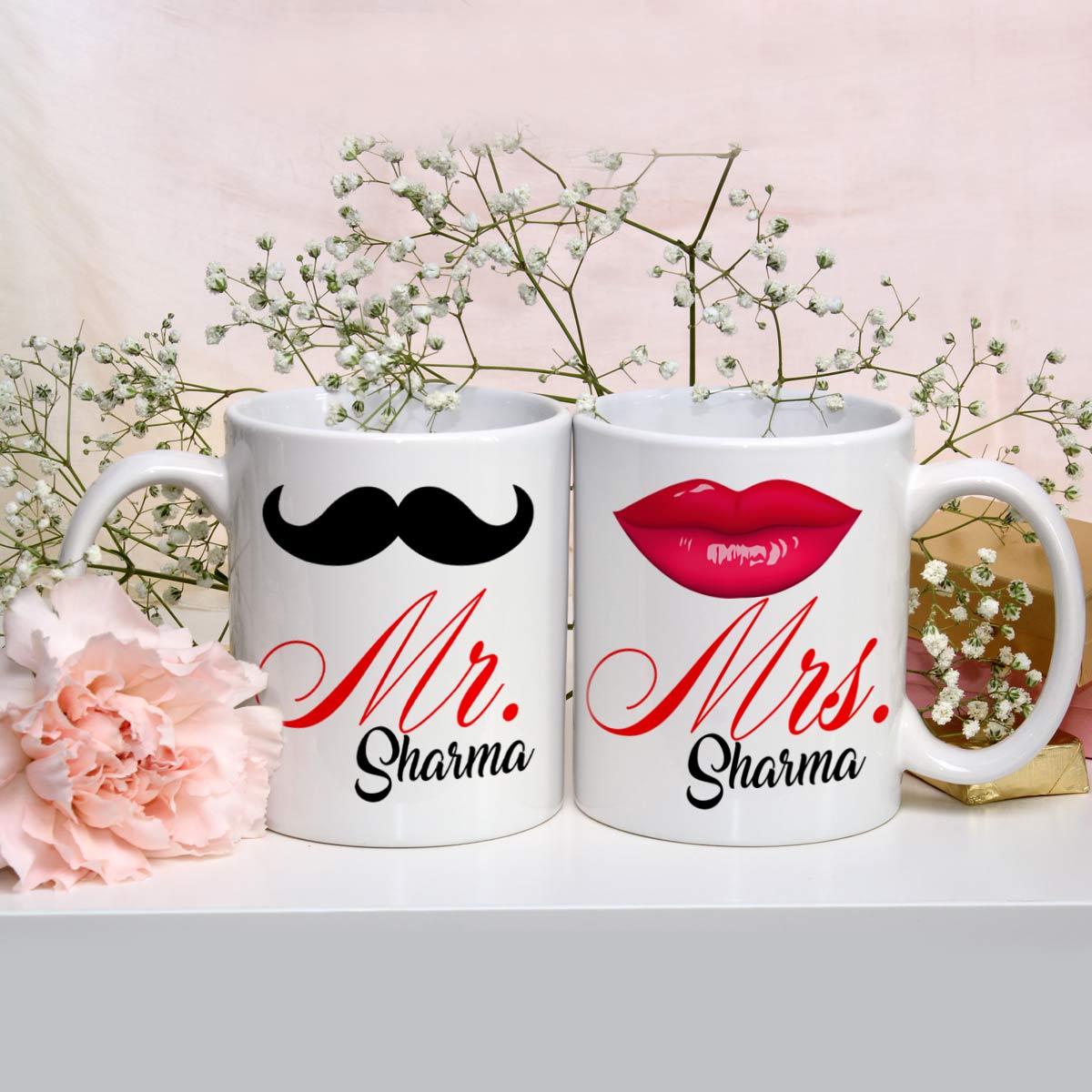Personalized Mr & Mrs Couple Coffee Mug & Heart Cushion Combo Gift for Valentine's Day