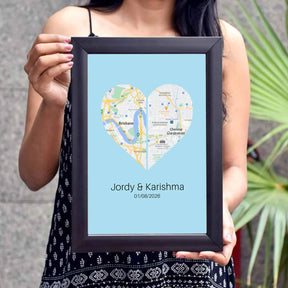 Personalised Two Halves 1 Heart Map Poster