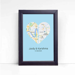 Personalised Two Halves 1 Heart Map Poster