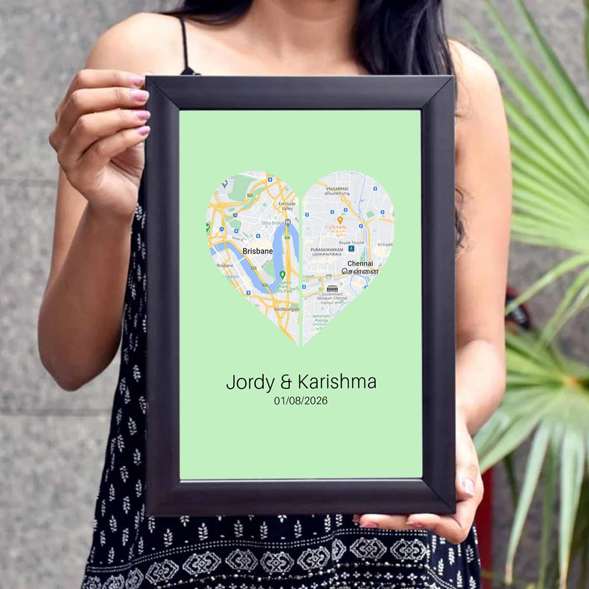 Personalised Two Halves 1 Heart Map Poster