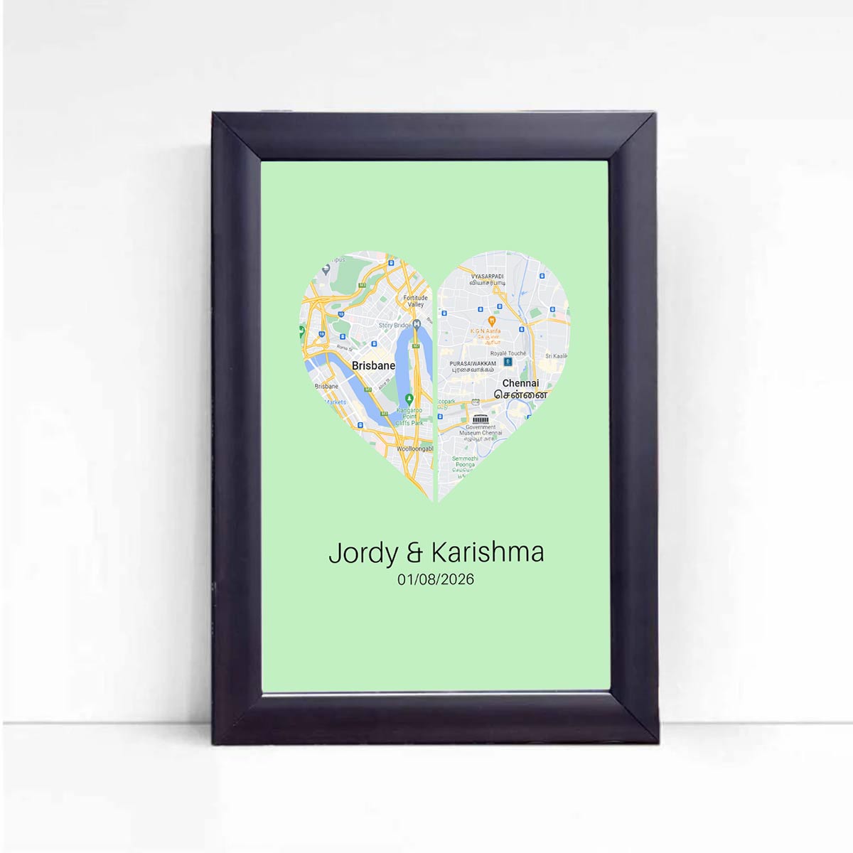 Personalised Two Halves 1 Heart Map Poster