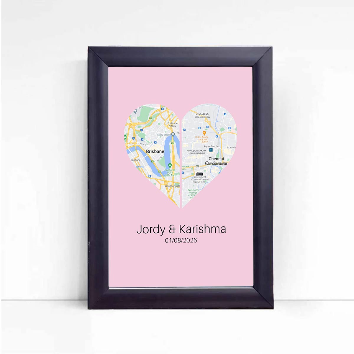 Personalised Two Halves 1 Heart Map Poster