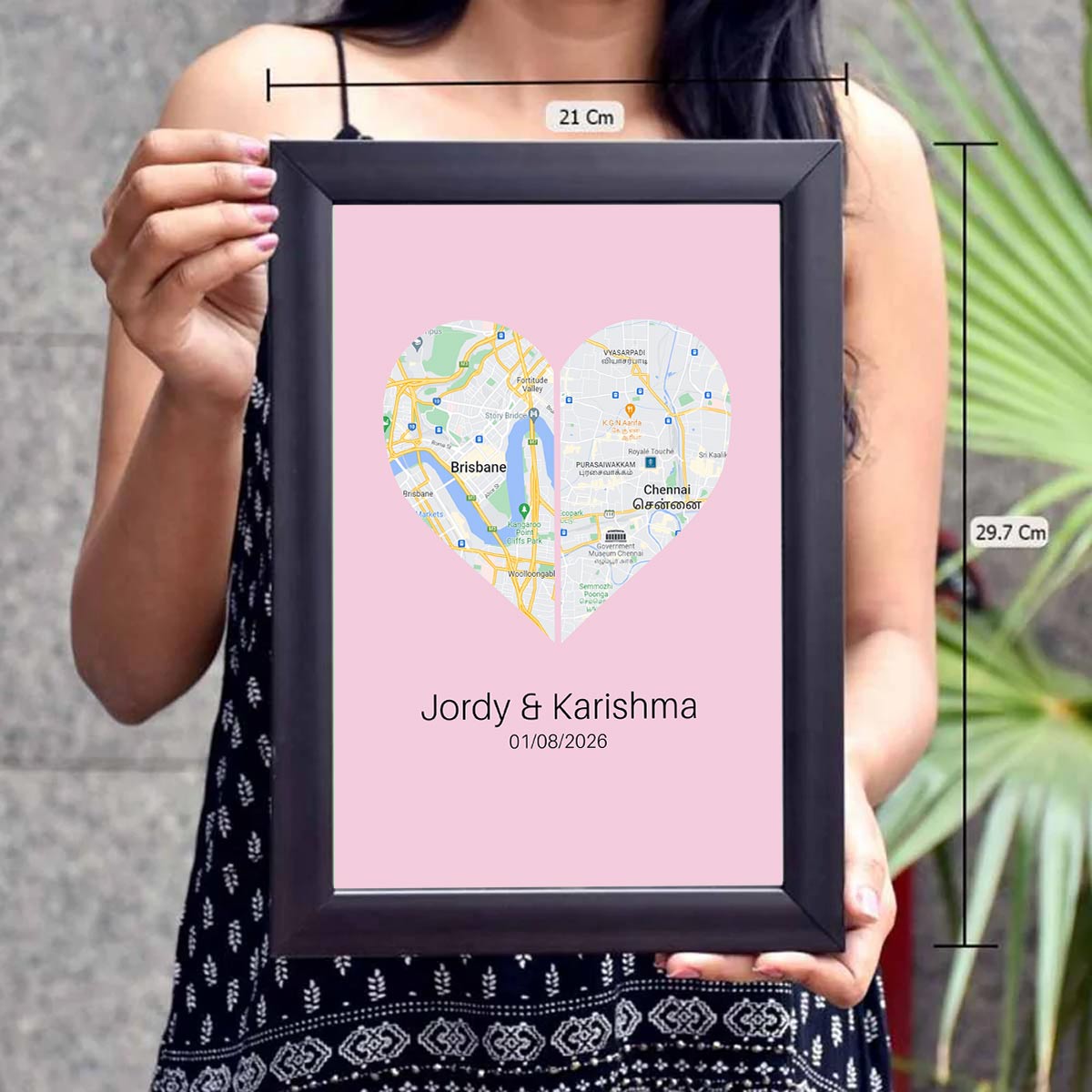 Personalised Two Halves 1 Heart Map Poster