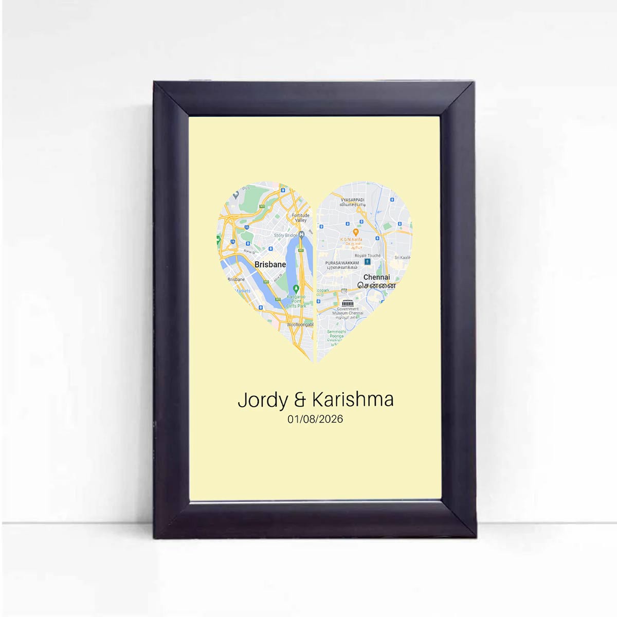 Personalised Two Halves 1 Heart Map Poster