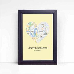 Personalised Two Halves 1 Heart Map Poster