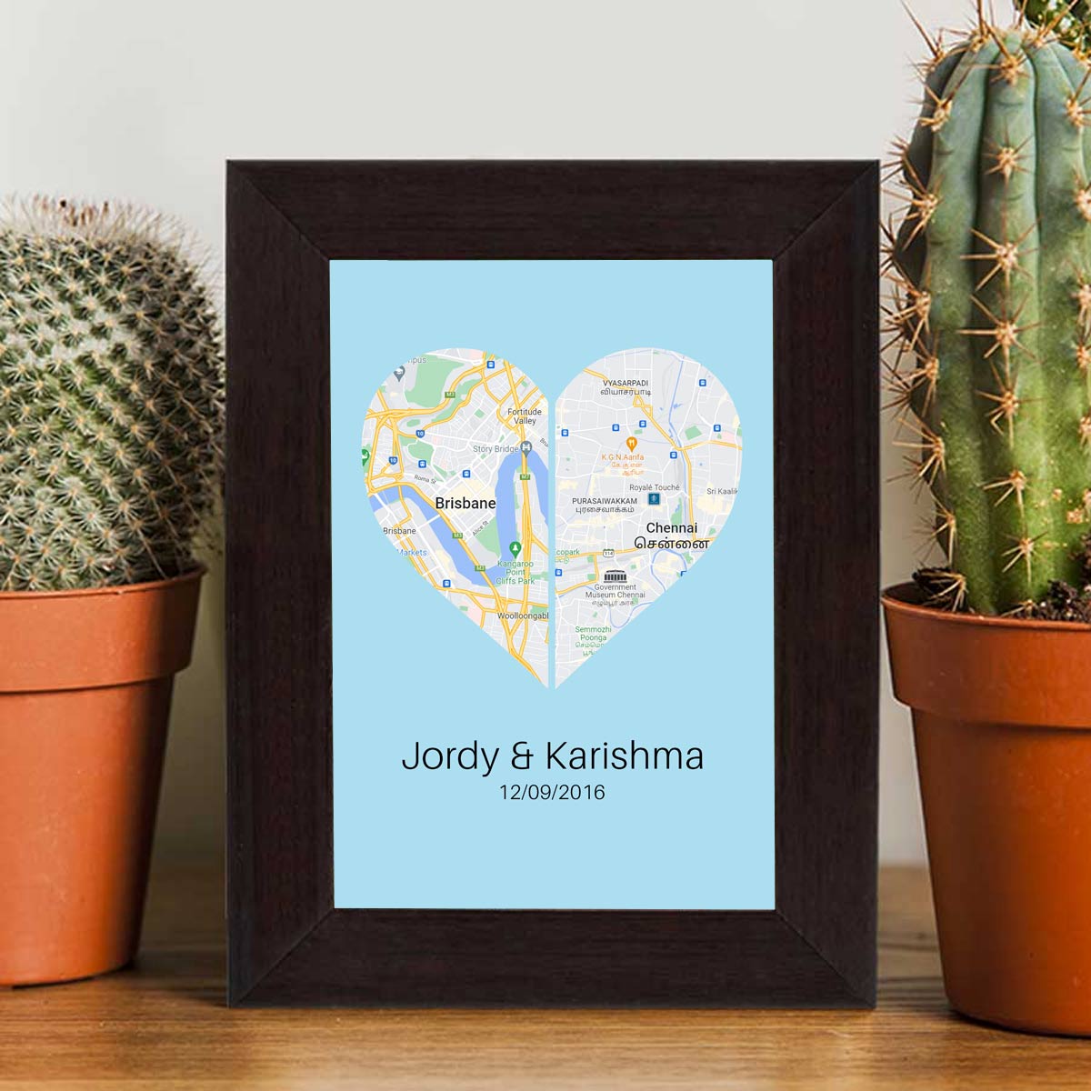 Personalised Two Halves 1 Heart Map Poster