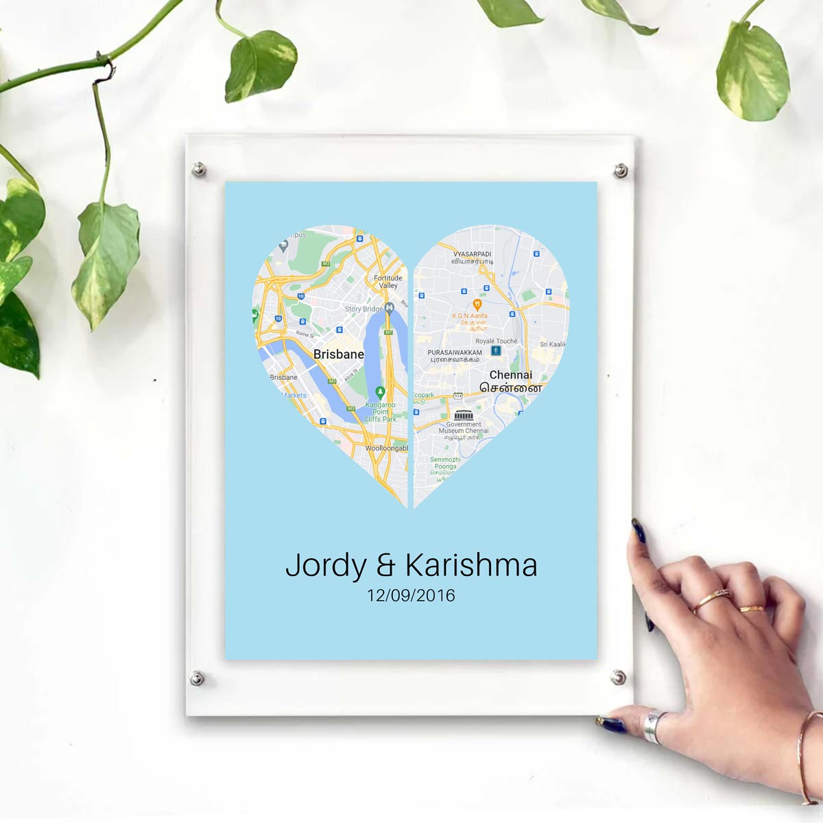 Personalised Two Halves 1 Heart Map Poster