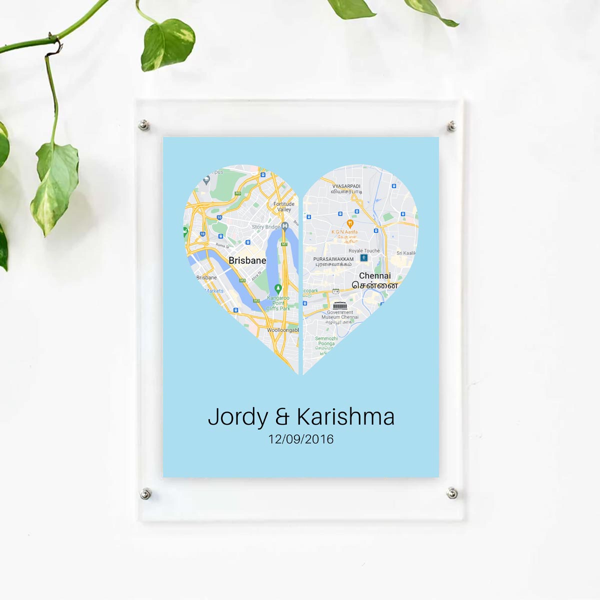 Personalised Two Halves 1 Heart Map Poster