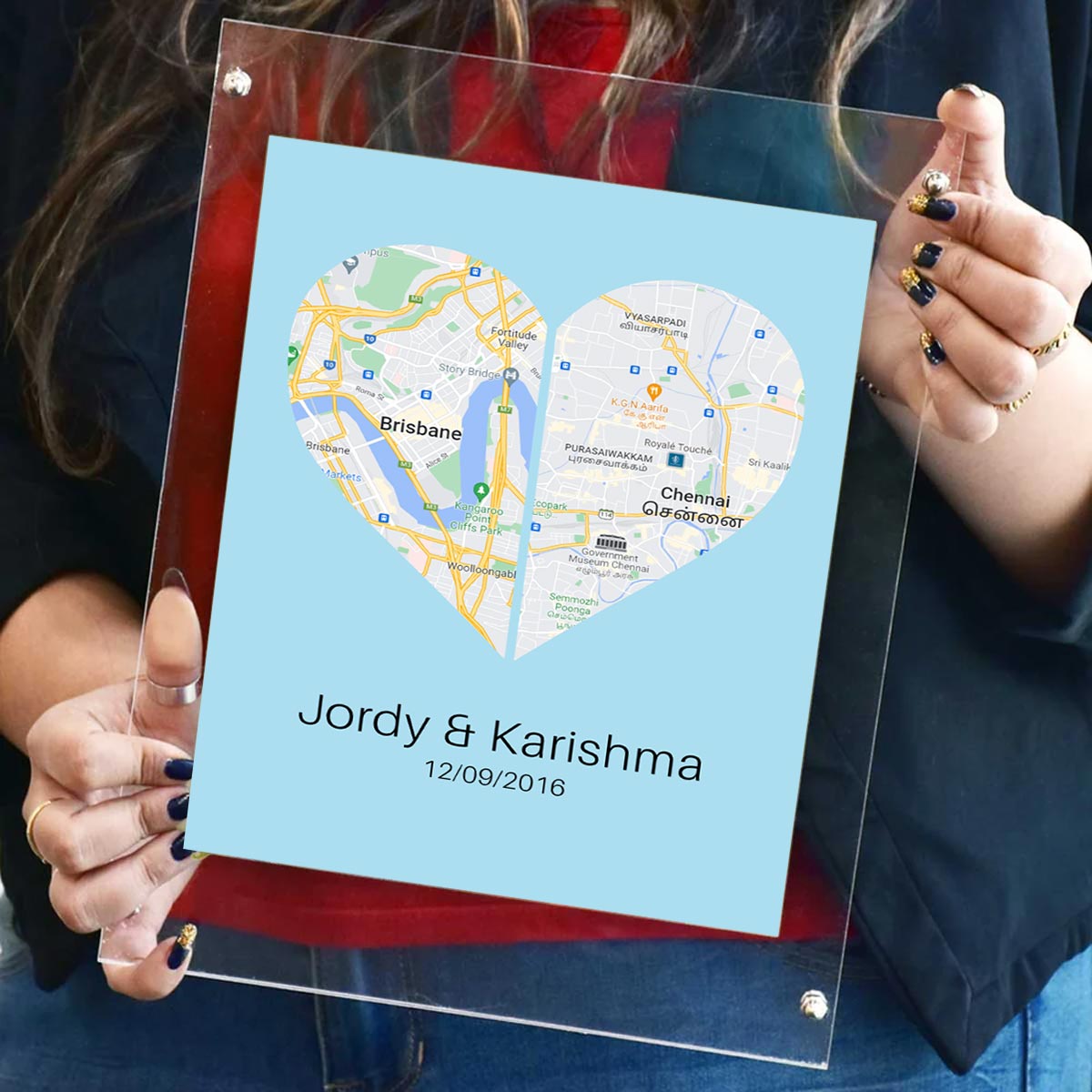 Personalised Two Halves 1 Heart Map Poster