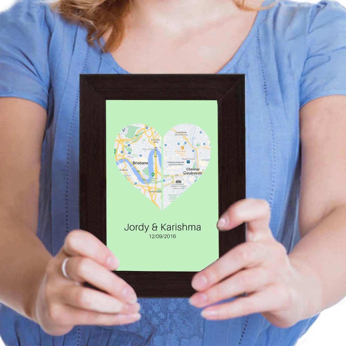 Personalised Two Halves 1 Heart Map Poster