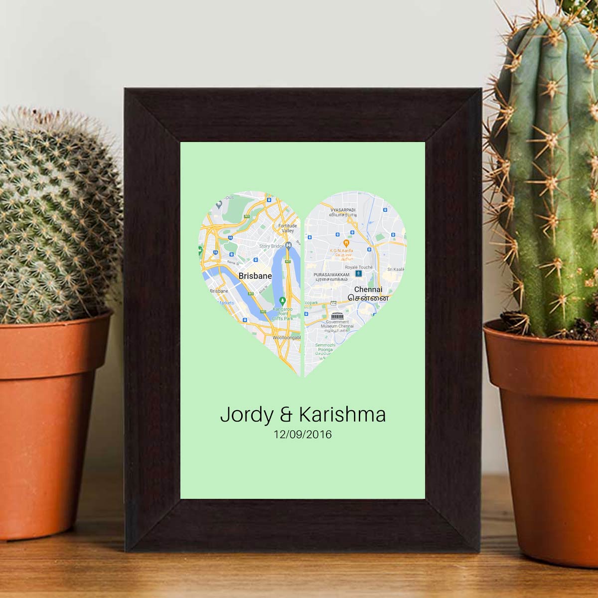 Personalised Two Halves 1 Heart Map Poster