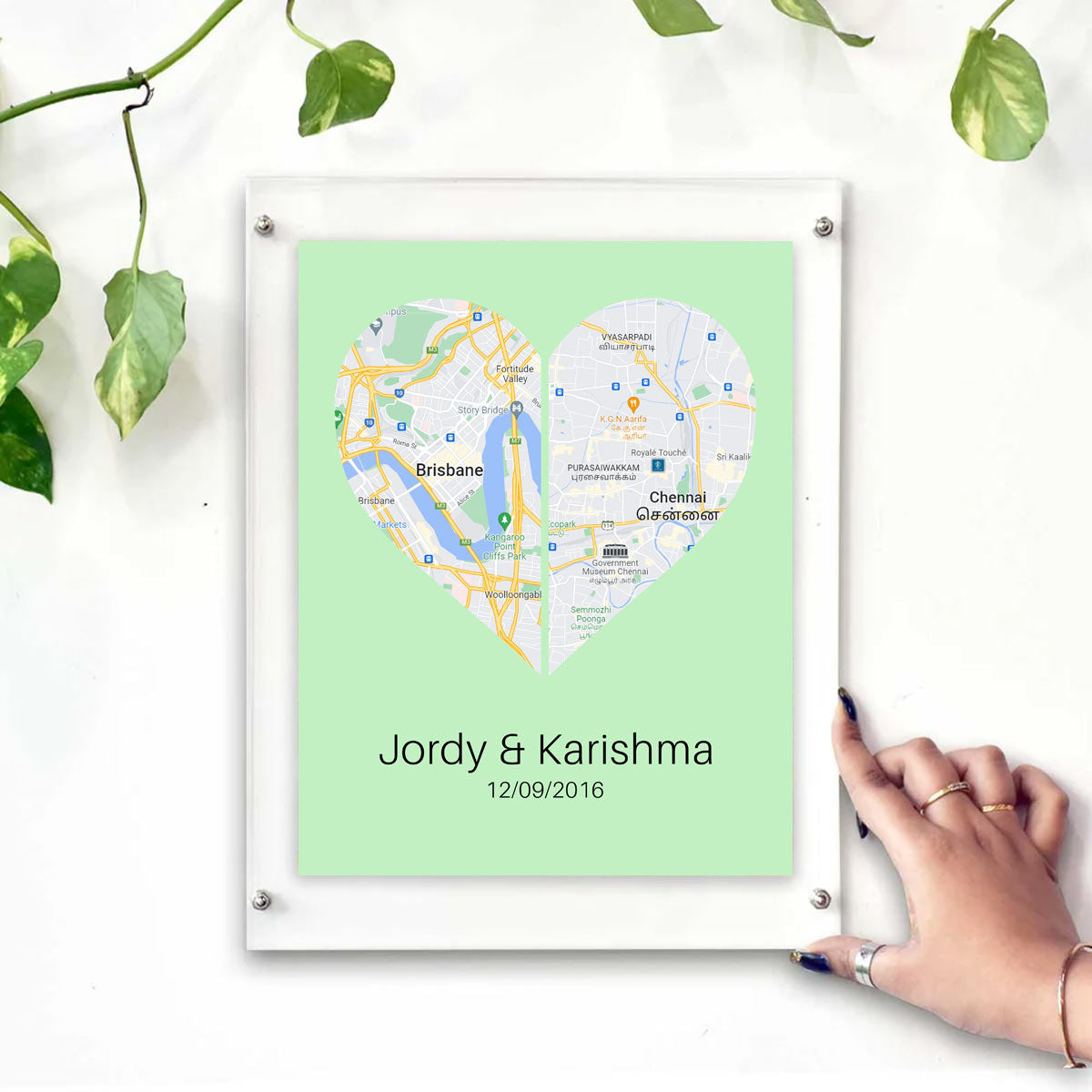 Personalised Two Halves 1 Heart Map Poster
