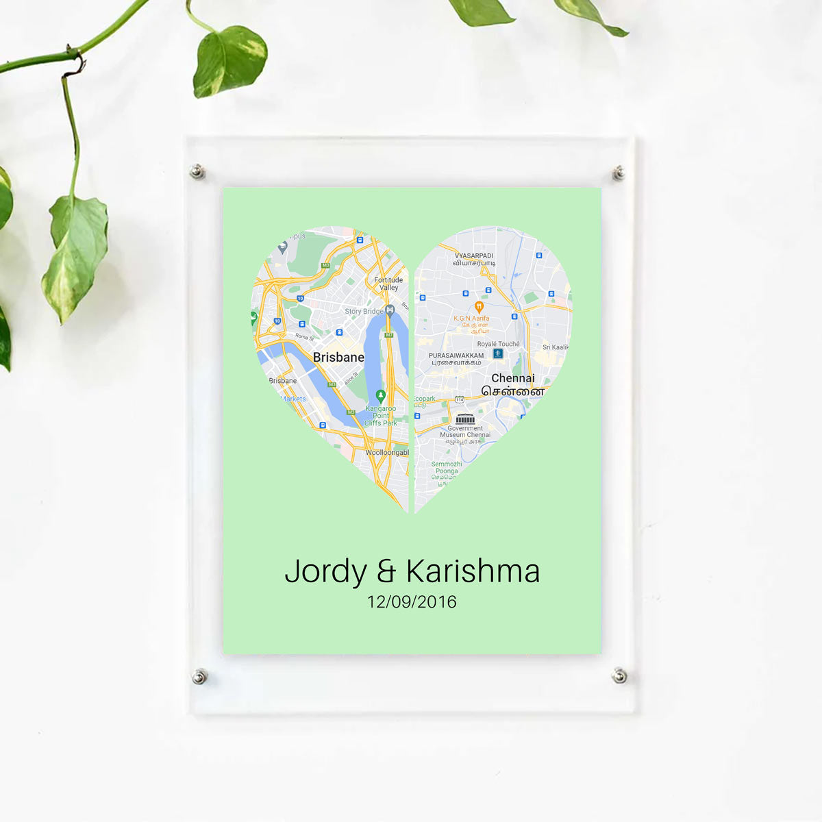 Personalised Two Halves 1 Heart Map Poster