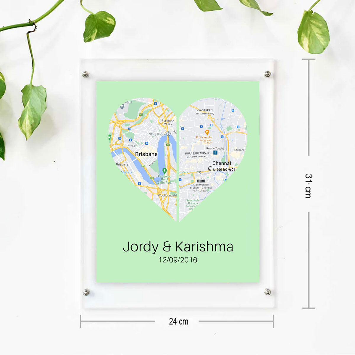 Personalised Two Halves 1 Heart Map Poster